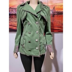 Foreign Policy Terry Wool Trim XL Double Breasted Women's Coat Sweater Jacket #C